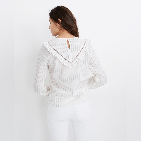 Ruffle-Yoke Prairie Top in Pinstripe NWT - Picture 3 of 4